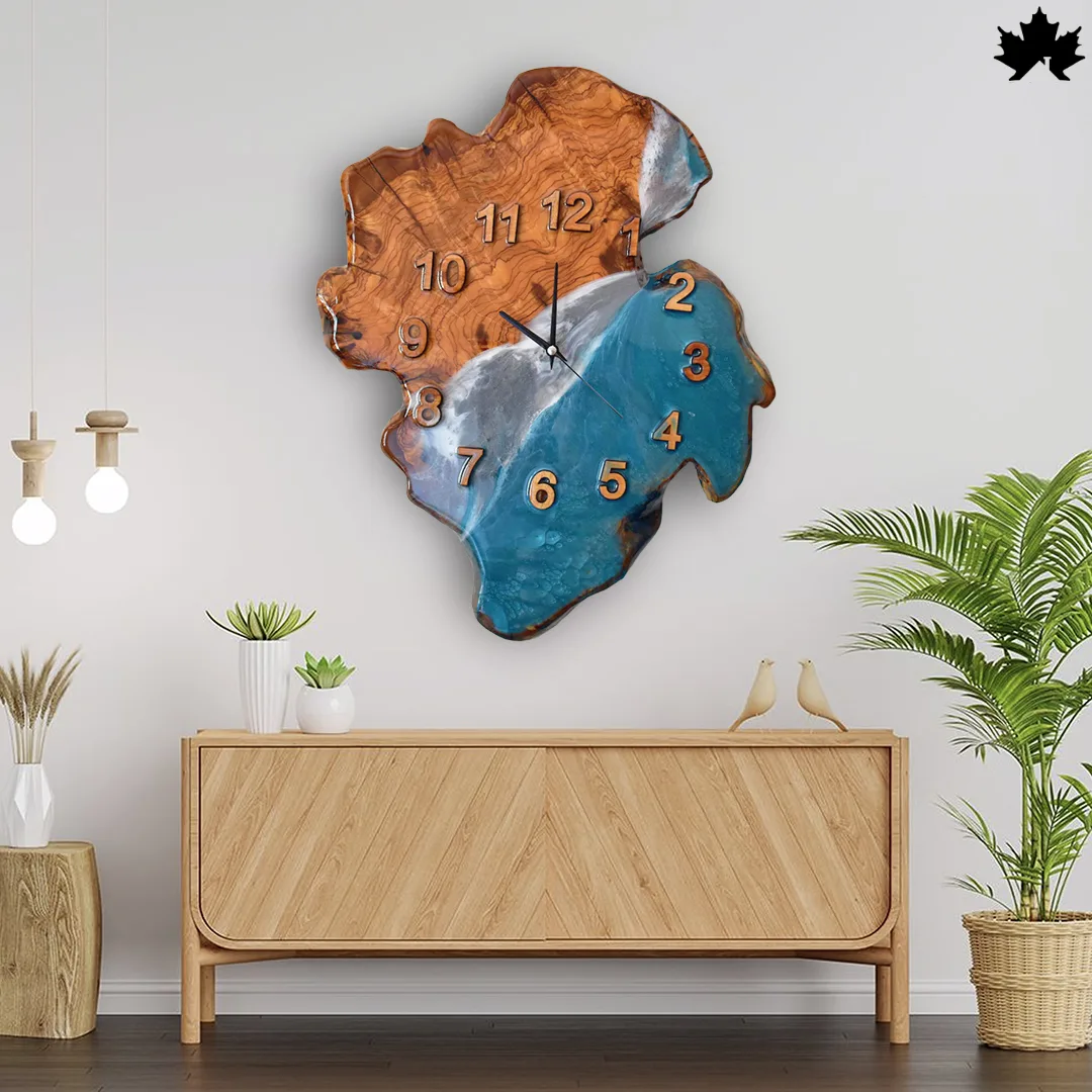 Azure Blaze – Resin & Wood Wall Clock | Fankaarlok